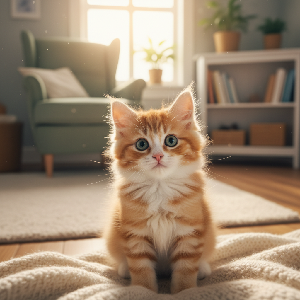 Tevreden kat op de bank in een warm, zonnig interieur
